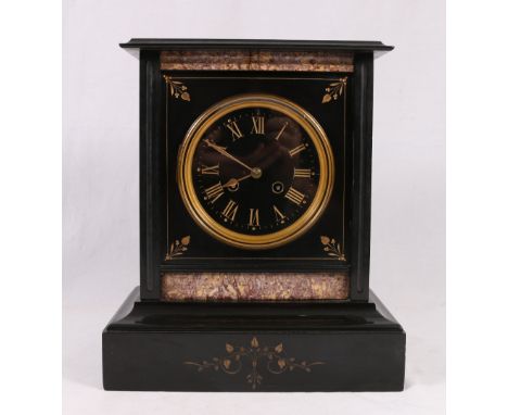 Black slate and red marble mantle clock