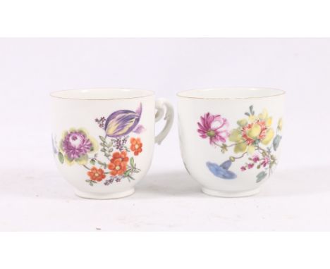 Pair of 19th century Meissen porcelain teacups, enamel painted with floral sprays