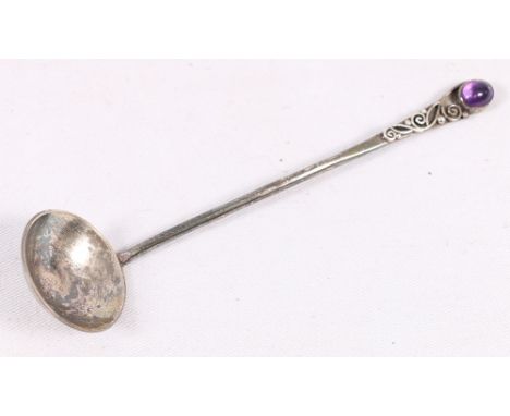 Scottish silver ladle with amethyst finial and hammered bowl by Norah Creswick.