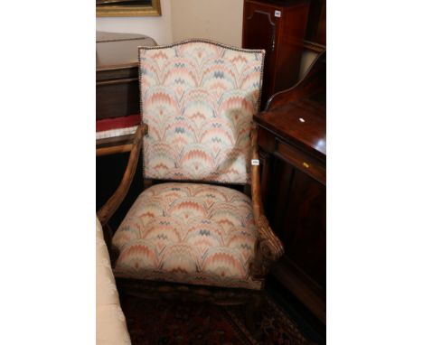 19th century oak framed panel back armchair