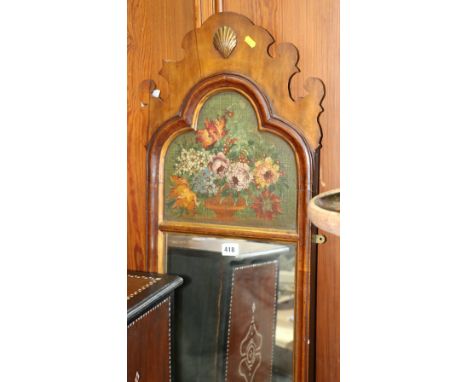 Mahogany framed pier mirror with floral painted panel. 109 high
