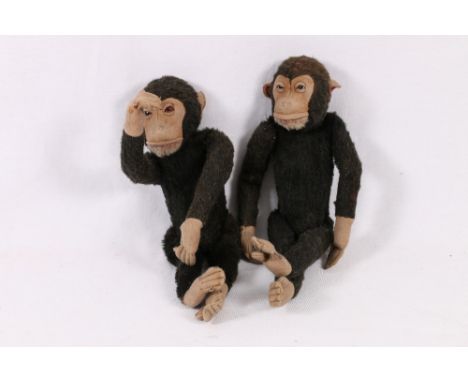 Pair of Steiff mohair and felt monkeys c1950, 31cm