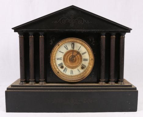 Slate marble mantle clock of architectural form