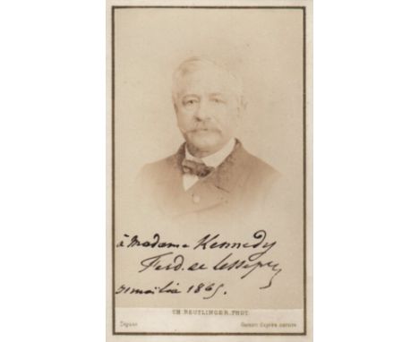 DE LESSEPS FERDINAND: (1805-1894) French Diplomat and developer of the Suez Canal. A good vintage signed and inscribed carte-
