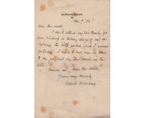  BROWNING ROBERT: (1812-1889) English Poet. A.L.S., Robert Browning, one page, 8vo, Warwick Crescent, London, 7th November 18