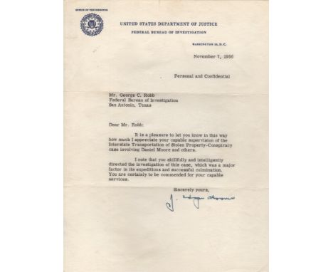  HOOVER J. EDGAR: (1895-1972) First Director of the Federal Bureau of Investigation (FBI). T.L.S., J. Edgar Hoover, one page,