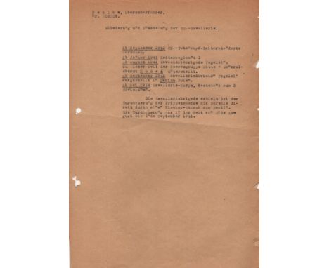 SCHUTZSTAFFEL (SS) WAR CRIMES: An original carbon typed document, unsigned, one page, 4to, n.p., n.d. (c.1945/46), in German,