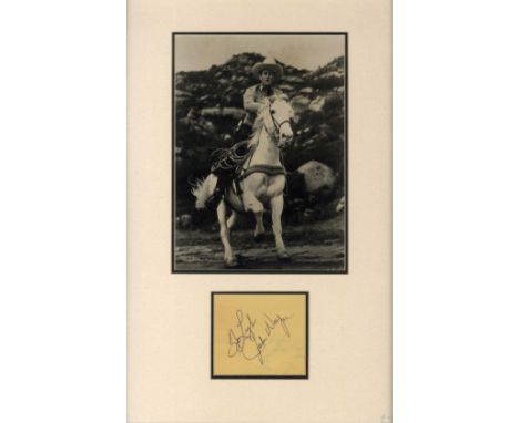 WAYNE JOHN: (1907-1979) American Actor, Academy Award winner. A good vintage bold blue fountain pen ink signature and inscrip