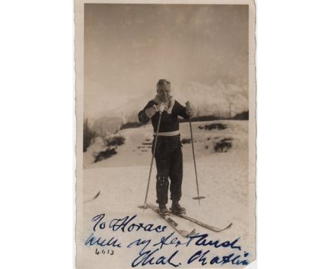 CHAPLIN CHARLES: (1889-1977) English Film Comedian, Academy Award winner. A good, unusual vintage signed and inscribed postc