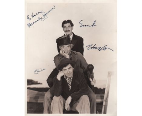 MARX BROTHERS THE: An excellent vintage signed 8 x 10 photograph by all three of the Marx Brothers individually, comprising G