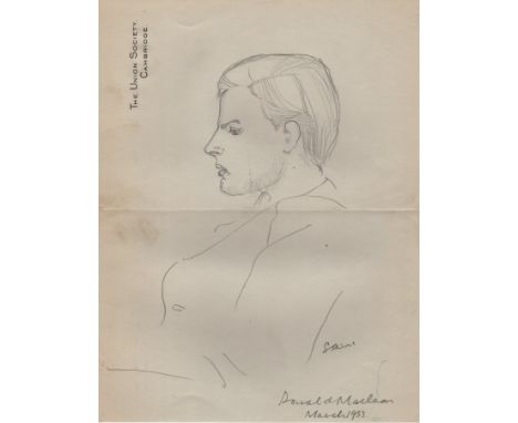 MACLEAN DONALD: (1913-1983) British Diplomat & Spy, a member of the Cambridge Five. An extremely rare original pencil drawing