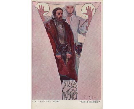 MUCHA ALPHONSE: (1860-1939) Czech Art Nouveau Painter &amp; Artist. Vintage signed colour postcard, being a reproduction of t