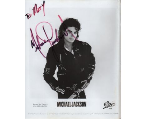  JACKSON MICHAEL: (1958-2009) American Pop Singer. Signed and inscribed 8 x 10 photograph of Jackson standing in a three quar