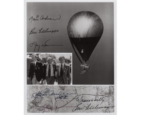 DOUBLE EAGLE II: Signed and inscribed 8 x 10 photograph by all three crew members of Double Eagle II individually, comprising