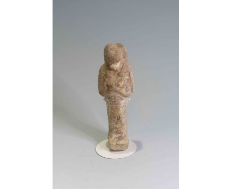 Egyptian Faience ShabtiThird Intermediate Period, Circa 900 BC.The figure is depicted in mummiform position showing agricultu