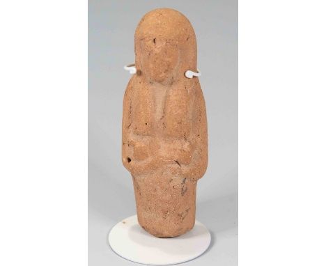 Egyptian Pottery ShabtiNew Kingdom XIX - XX Dynasty.Upper part of pottery mould-made worker figure with modelled features: we