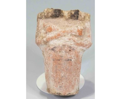 Egyptian Torso of painted pottery mummiform worker figure with well-modelled features, with added black and white paint. New 