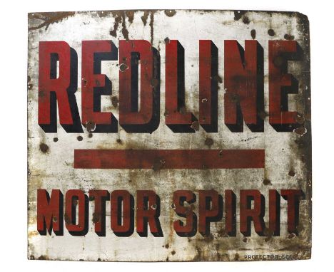 A large 'Redline Motor Spirit' advertising sign, c.1930, enamel, finished in red, black and white,106 x 121cmCondition Report