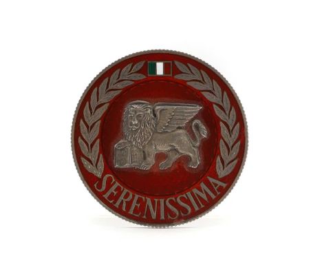 A prototype 'Serenissima' automobile badge, by Bulgari, a stamped, prototype badge given to the vendor by Count Giovanni Volp