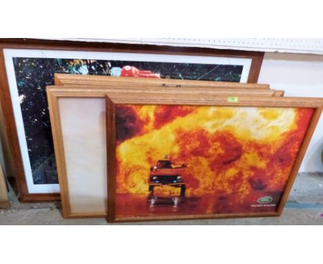 Six framed Land Rover advertising prints