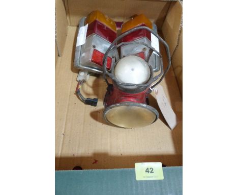 A pair of C.1969 Mini rear lamp clusters together with a Pifco lantern