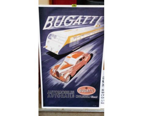 A facsimile Bugattii Automobiles Autorails Molsheim poster after R. Geri. 39'' x 24''