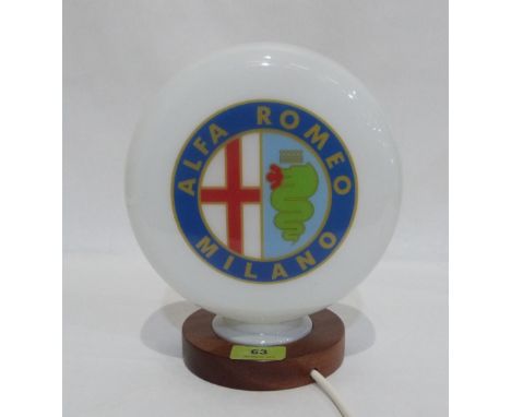 A retro Alfa Romeo glass globe desk lamp. 9'' high