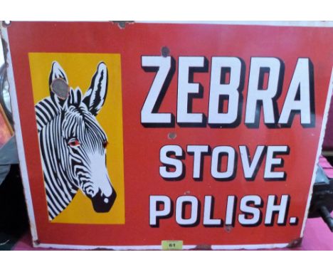 A period Zebra Stove Polish enamel sign. 15¾'' x 19½''
