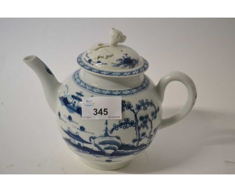 An 18th Century Worcester porcelain teapot and cover with blue and white cannonball pattern design