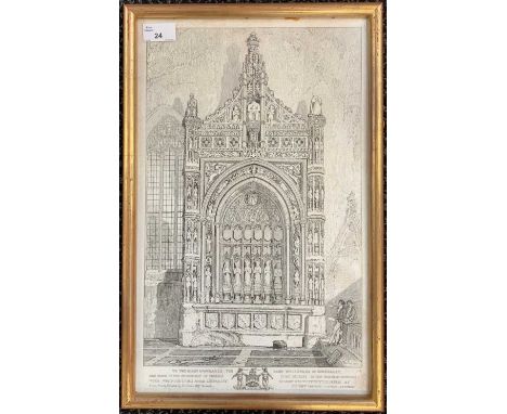John Sell Cotman (1782-1842), Monument of Thomas Lord Morley in the church at Hingham, etching, 1817, 44.5x28cm, framed and g