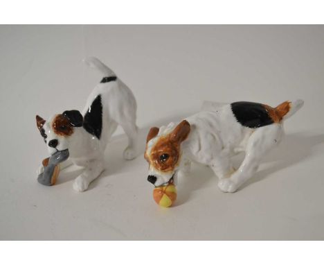 Two Royao Doulton character dogs one with shoe the other with a ball