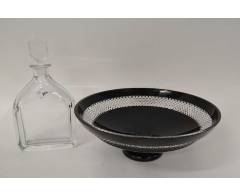 An Orrefors glass decanter engraved "RMS" the stopper with a fleur-de-lys design together with a large Waterford glass bowl w