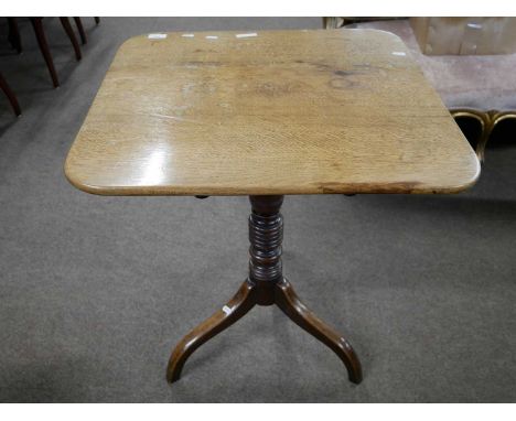 Georgian oak snap top supper table with ring turned column and tripod base