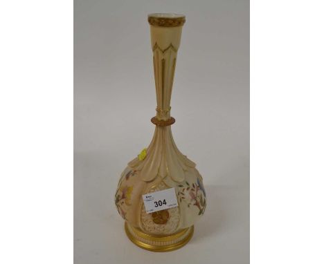 A Royal Worcester vase of lobed form painted with flowers on a blush ground, puce mark and shape 859 to base, 28cm high