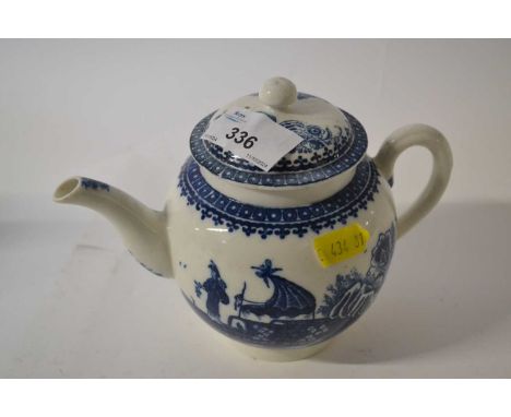 An 18th Century Caughley porcelain teapot and cover in the fisherman pattern