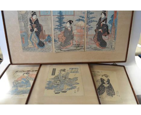 Utagawa/Kunisada (Toyokuni III) Japanese Woodblock Prints of a bijin and kabuki actor and a further print of a bijin by Eisen