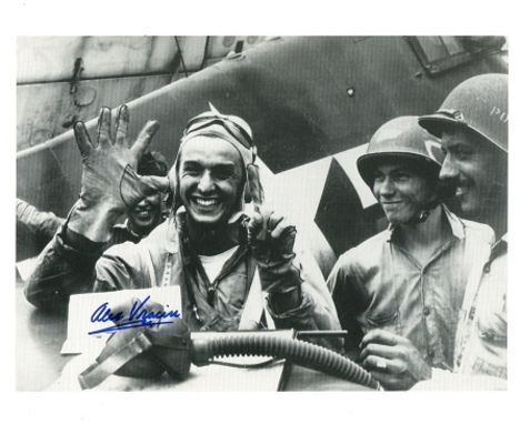 MARIANAS TURKEY SHOOT ACE, 8x10 inch photo signed by US ace Alex Vraciu who shot down six aircraft in one day during the batt