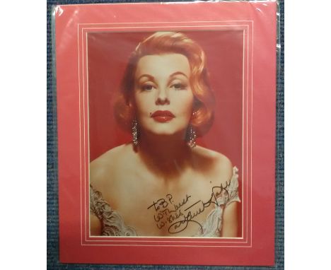 Arlene Dahl signed 10x8 colour photo. Mounted and dedicated. American actress and former Metro-Goldwyn-Mayer contract star, w