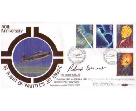 BENHAM SIGNED FDC, Benham 50th anniversary Whittles Jet Engine FDC signed by WW2 ace and Test Pilot, Roland Beamont DFC. Good