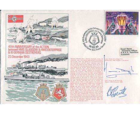 HMS GLASGOW, 40th anniversary of the action between HMS Glasgow and HMS Enterprise and 10 German destroyers cover signed by L