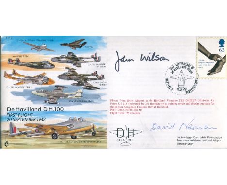 TEST PILOT, First Flight of the De Havilland DH100 cover signed by De Havilland Test Pilot John Wilson and Chief of Aerodynam