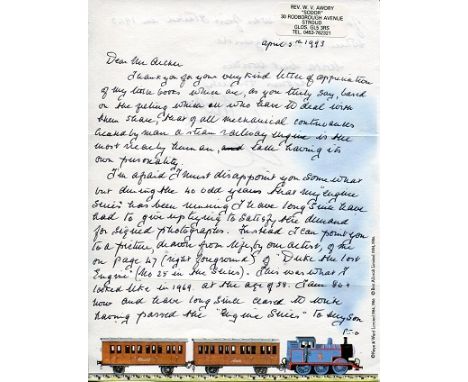 THOMAS THE TANK ENGINE, Hand written letter written and signed by Rev W. V Awdry, creator and author of the Thomas the Tank E