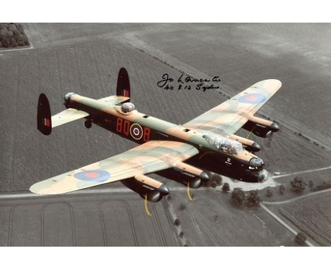 BOMBER PILOT, 8x12 inch photo of a LANCASTER BOMBER, signed by former WWII Lancaster bomber pilot and test pilot John Oliver 