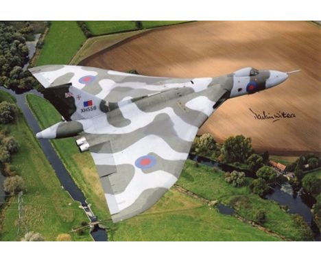 VULCAN BOMBER, 8x12 inch photo signed by Martin Withers DFC who flew the Vulcan, notably on Operation Black Buck One, to bomb