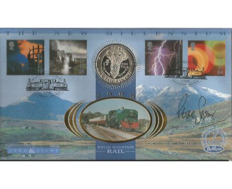 Peter Snow signed Fire & Light, Welsh mountain rail Coin FDC PNC. 25 Ecu coin inset. 1/2/00 Portmadog postmark. Benham offici