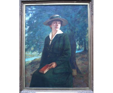 Paja Jovanovic (1859-1957)- attributed,  Portrait of a elegant Lady in landscape , Oil on canvas, framed, signed bottom right
