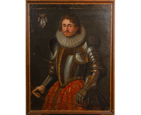 Italian Artist 17th Century, Portrait of Giorgio Barone di Stubenberg (1560-1630 ) in armour with coat of arms, oil on canvas