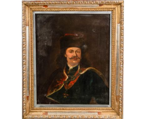 Hungarian Artist 18th Century, Portrait of Ferencz Rakoczi ( 1676-1735 ) , oil on canvas, in classicistic gilded and carved c