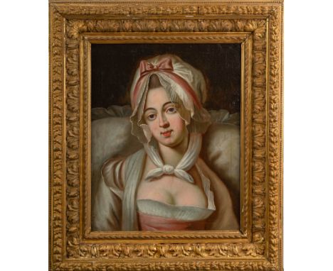 Johann Georg Ziesenis  ( 1716-1776)- attributed, Portrait of a lady, oil on canvas. 55 x 45 cm.  Framed