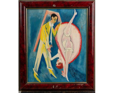 Expressionist first half 20th Century, Dancing couple. Oil on canvas, framed. 55 x 45 cm